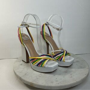 NEW Veronica Beard Size 7 Fletcher Platform Sandal Rainbow White Ankle Strap